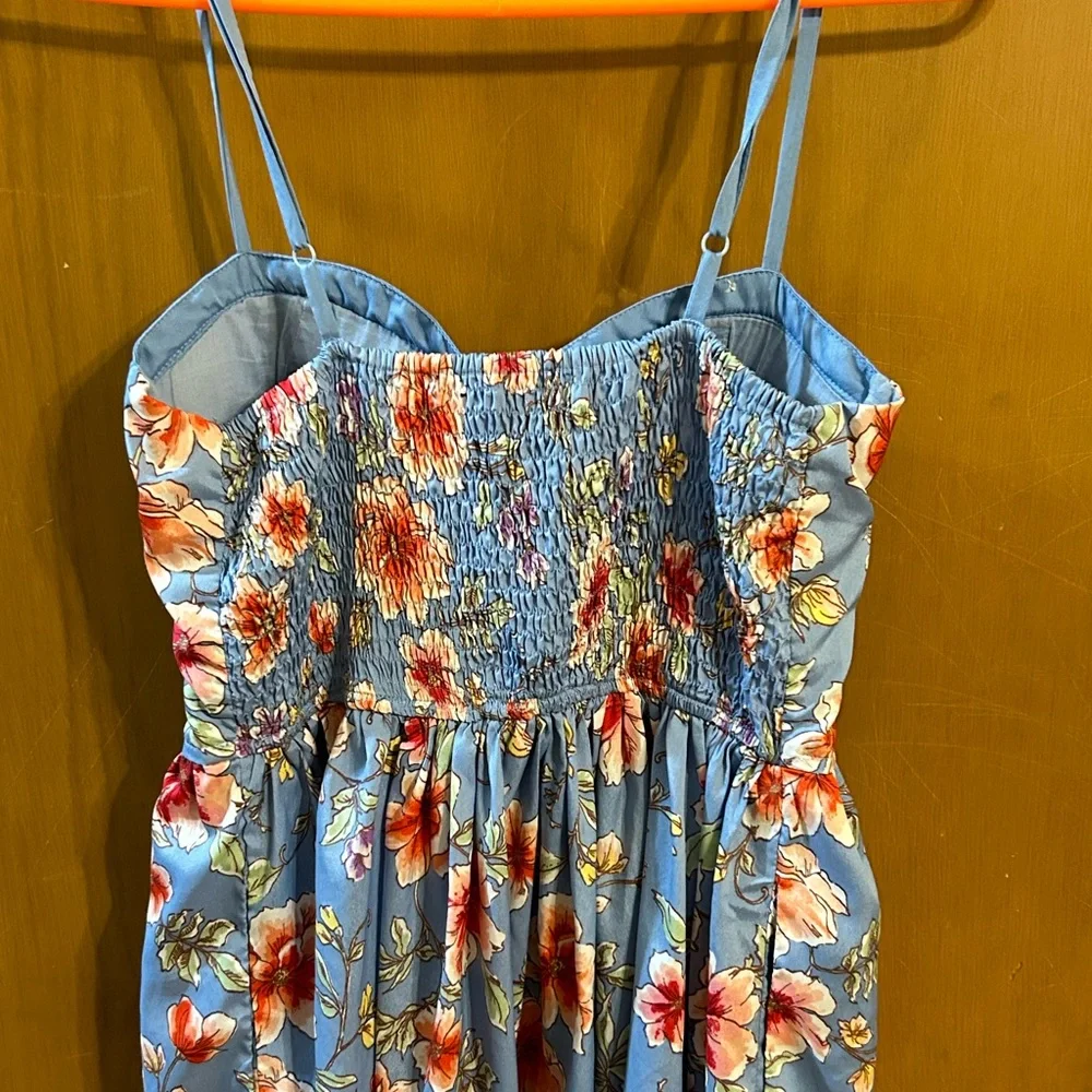 Land of the Free Blue Floral Bustier Dress‎ Spaghetti Strap Fit & Flare Size M